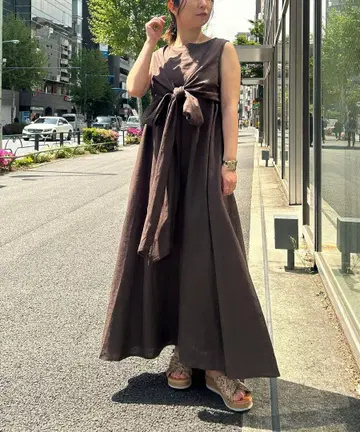 Jena espace merveilleux 멀티 리본 린넨 원피스