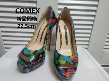 COMEX 코멕스 에나멜 하이힐 샌들 꽃무늬 블랙 일본제