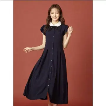 MIIA 리본 프릴 슬리브 원피스 네이비 네이비