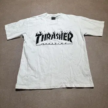 Thrasher 반팔 티셔츠 화이트 화이트 자수 로고 스케이트보드 M
