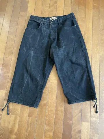 하프 데님 팬츠 블랙