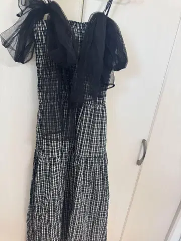 슬리브리스 롱 원피스 체크 무늬 OLIVE des OLIVE