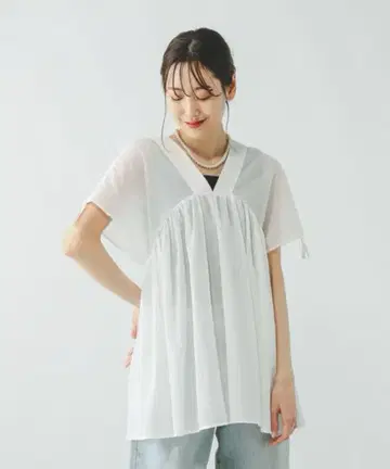 글로벌 워크 에어리 릴랙스 개더 블라우스