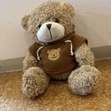후드 부착 브라운 곰 봉제 인형 약 30cm