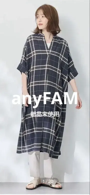5부 소매 반팔 anyFAM 원피스 린넨