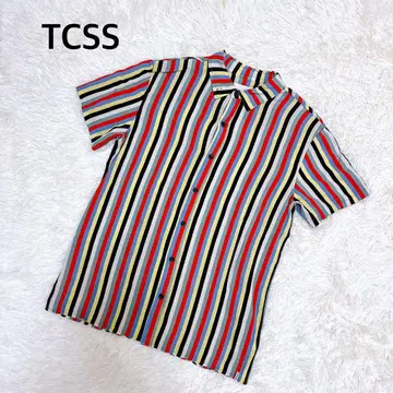 TCSS 남성용 셔츠 레인보우 스트라이프 패턴 빅 사이즈 XL 반팔 셔츠