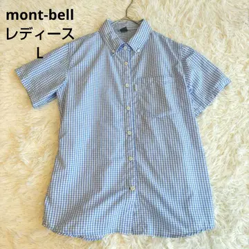 mont-bell 스카이블루 체크 무늬 반팔 셔츠 L