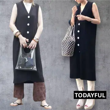 TODAYFUL 투데이풀 블랙 코튼 롱 지레 베스트