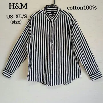H&M 스트라이프 버튼 다운 셔츠 긴팔 [XL] 오버 사이즈 면100%
