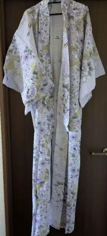 연보라색 꽃무늬 유카타 오비 세트