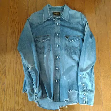 Wrangler 데미지 데님 셔츠 남성용 L