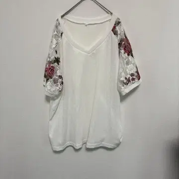 화이트 V 넥 셔츠 3XL 레이스 슬리브
