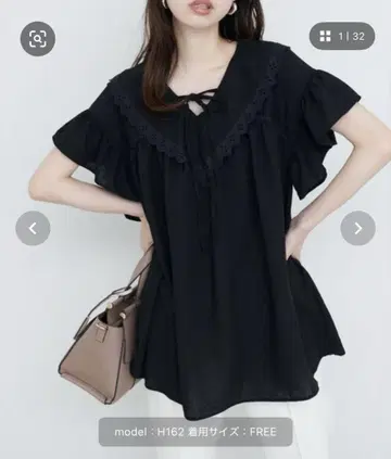 natural couture 레이스 절개 블라우스 블랙 F