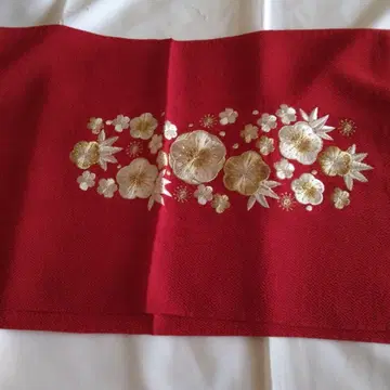 후리소데용 빨간색 바탕 골드 꽃무늬 오비 장식 천