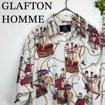 GLAFTON HOMME 배 프린트 반팔 셔츠 남성용 상의 패턴 셔츠