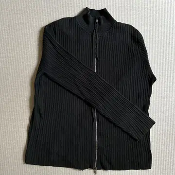 Ralph Lauren 리브 니트 블랙 코튼 스웨터 더블 지퍼