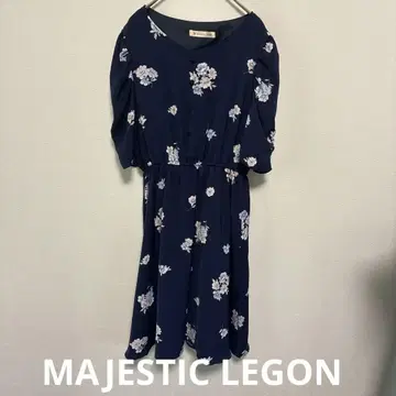 MAJESTIC LEGON 네이비 꽃무늬 반팔 원피스 M 사이즈