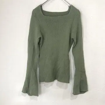 GRL 스퀘어넥 플레어 슬리브 리브 니트탑, 빈티지 그린 S