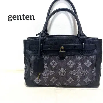 genten 인터랙팅 모노그램 토트 핸드백 자카드 직조