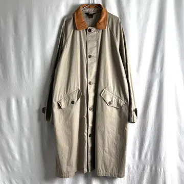 80s Eddie Bauer 옷깃 가죽 코튼 롱 코트 L