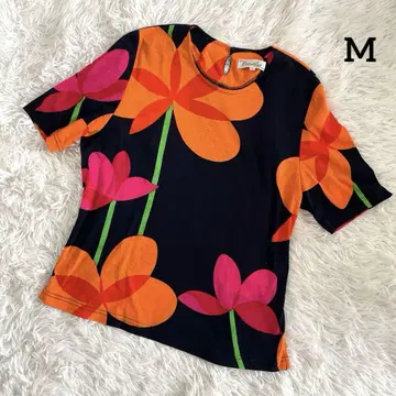 marimekko 스타일 일본제 꽃무늬 풀오버 면100% 화려한 M