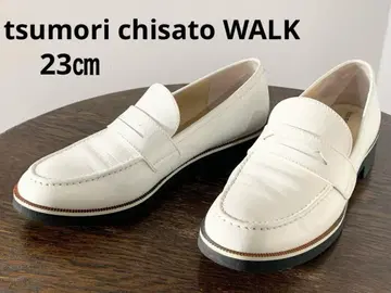 츠모리치사토 워크 천연 가죽 흰색 화이트 로퍼 23cm