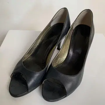 블랙 가죽 오픈토 하이힐 25cm 이탈리아제