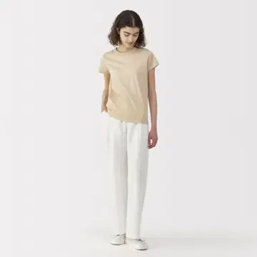 MUJI labo 면 혼방 턱 와이드 팬츠