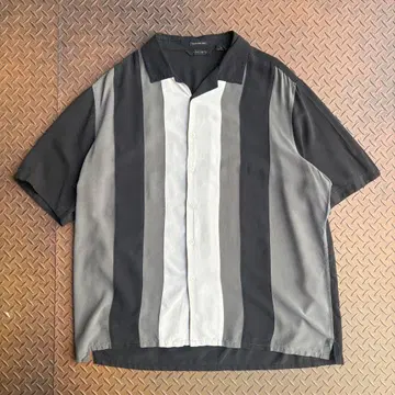 90-00s AXIST 실크 셔츠 반팔 셔츠 스트라이프 오픈 카라