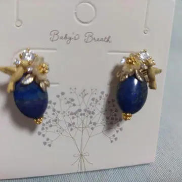 신상품 미사용품 라피스 라줄리 스터드 귀걸이 티타늄 엽서