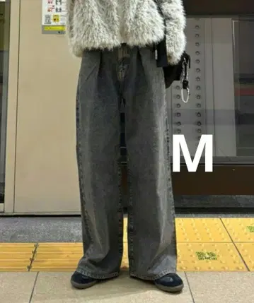 지나시스 턱 데님 와이드 팬츠 M 네이비