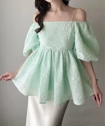 Meiru 2way 오프숄더 자카드 페플럼 상의