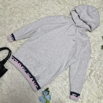 컨디션 최상 토미 청바지 롱 기장 후드티 그레이 로고 속기모 여성용 XS
