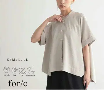 for/c 린넨 라이크 셔츠 블라우스 밴드 카라 반팔 포씨