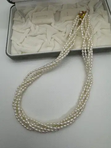 담수 펄  펄 5연 목걸이 약 46cm