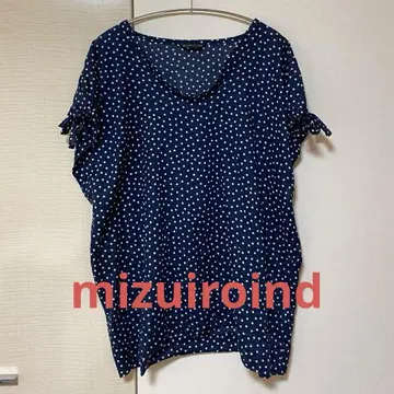 [ mizuiro-ind ] 네이비 도트 무늬 블라우스