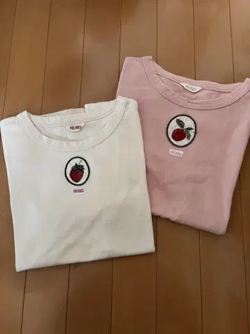PINK HOUSE 딸기와 사과 자수 티셔츠 2장 세트