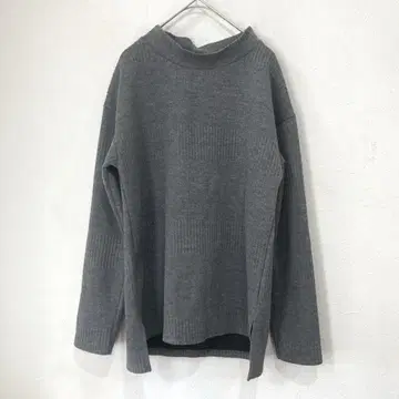 GRL 모크넥 절개 리브 상의 그레이 긴팔 무지 사이드 슬릿 F