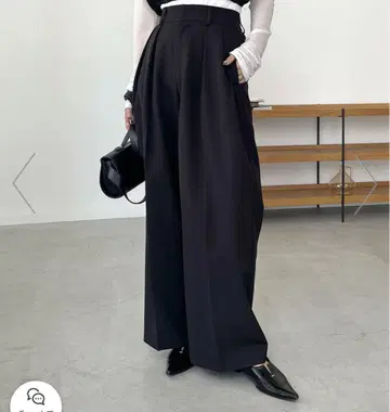 택 포함 미사용 새상품 카프리슈 레마쥬 2턱 와이드 팬츠 38 블랙