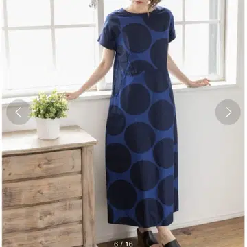새상품 PREFERIR 도트 무늬 롱 원피스 네이비