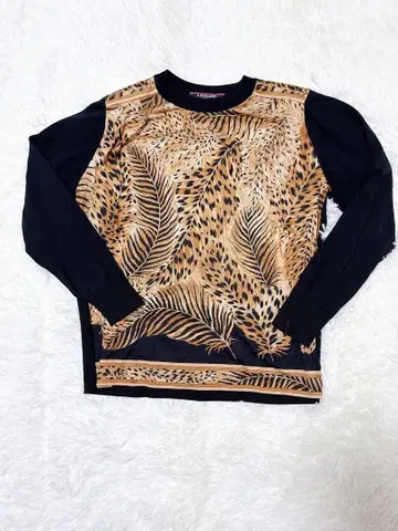 LEONARD FASHION 애니멀 x 리프 무늬 니트 상의 L 사이즈