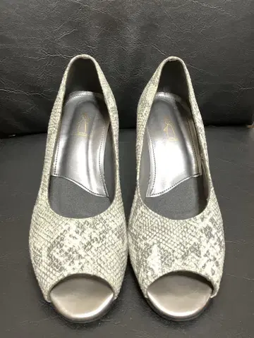 스네이크 스킨 스타일 오픈토 웨지 힐 23.5cm