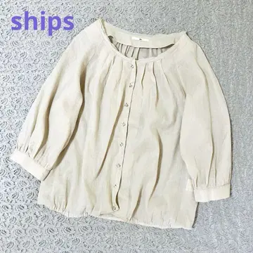 ships 린넨 코튼 시어 블라우스 베이지 5부 소매