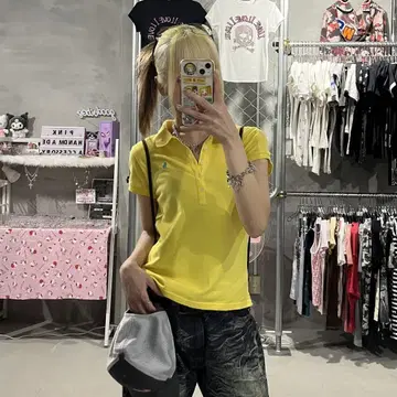 랄프 로렌 피치T 피케 셔츠 옐로우 컬러 헤이세이 y2k