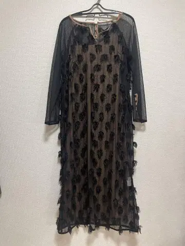 프린지 블랙 메쉬 롱 원피스