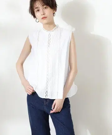 N.Natural Beauty Basic 핀턱 레이스 절개 블라우스 N