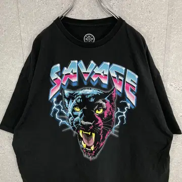 DOM SAVAGE 애니멀 블랙 레오파드 프린트 티셔츠 2XL