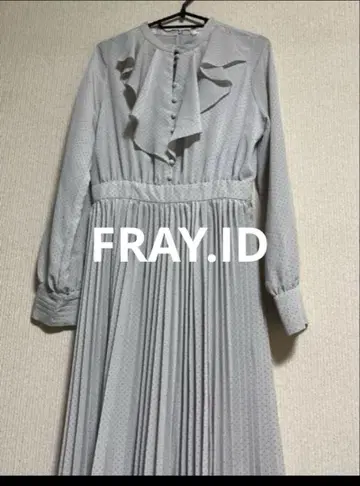 FRAY I.D 넥 프릴 플리츠 프린트 원피스 이너 포함