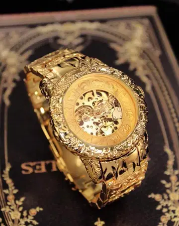 골드 스켈레톤 오토매틱 손목시계