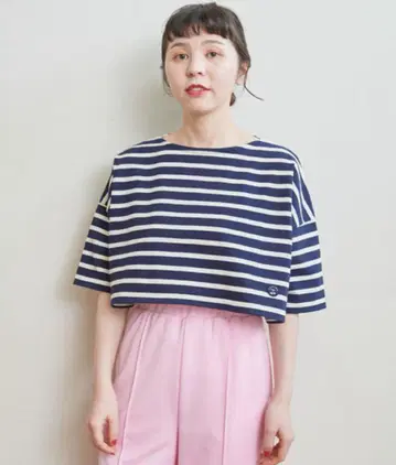 CHILD WOMAN 데라베 보더 숏 기장 5부 소매 풀오버